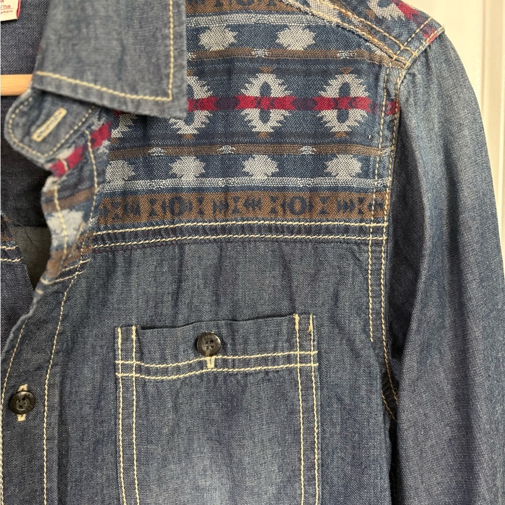 Esprit Girls Embroidered Denim Button Front Shirt | Western Boho Top | Youth Den - Picture 5 of 7